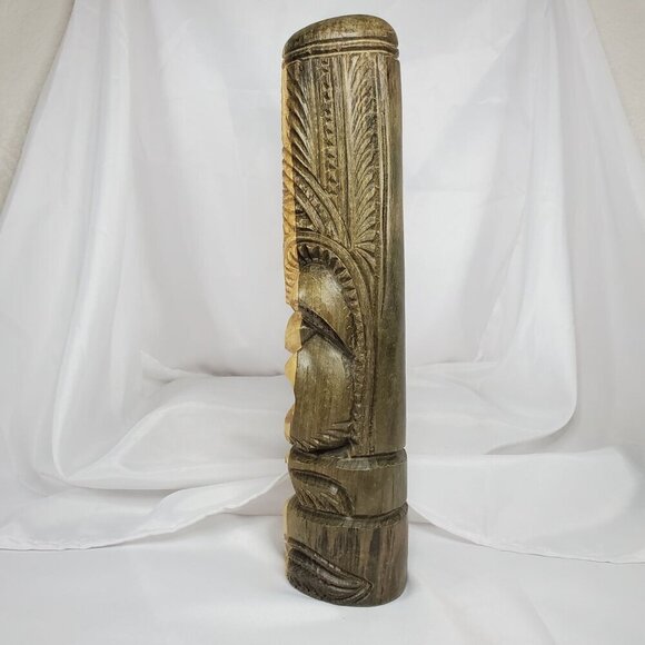 Hawaiian Tiki Totem 14.5" Hibiscus Wood Hand carved Intricate Tribal Design - Picture 13 of 15
